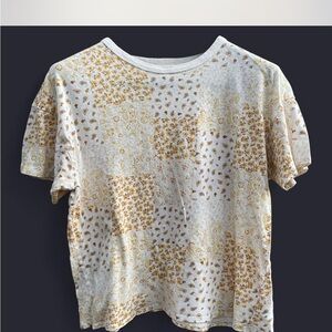 American Eagle Floral Paisley Patchwork T-Shirt Cream Yellow Medium Womens